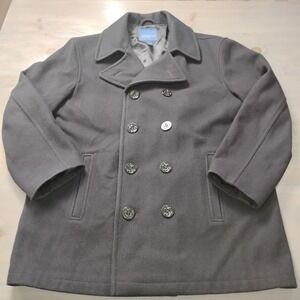 Vintage Joseph & Lyman Wool Blend Pea Coat Mens Large Black Nautical Buttons